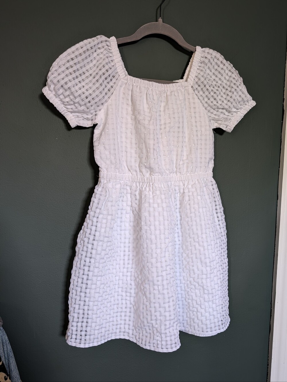 Crewcuts White Puff-Sleeve Textured Dress